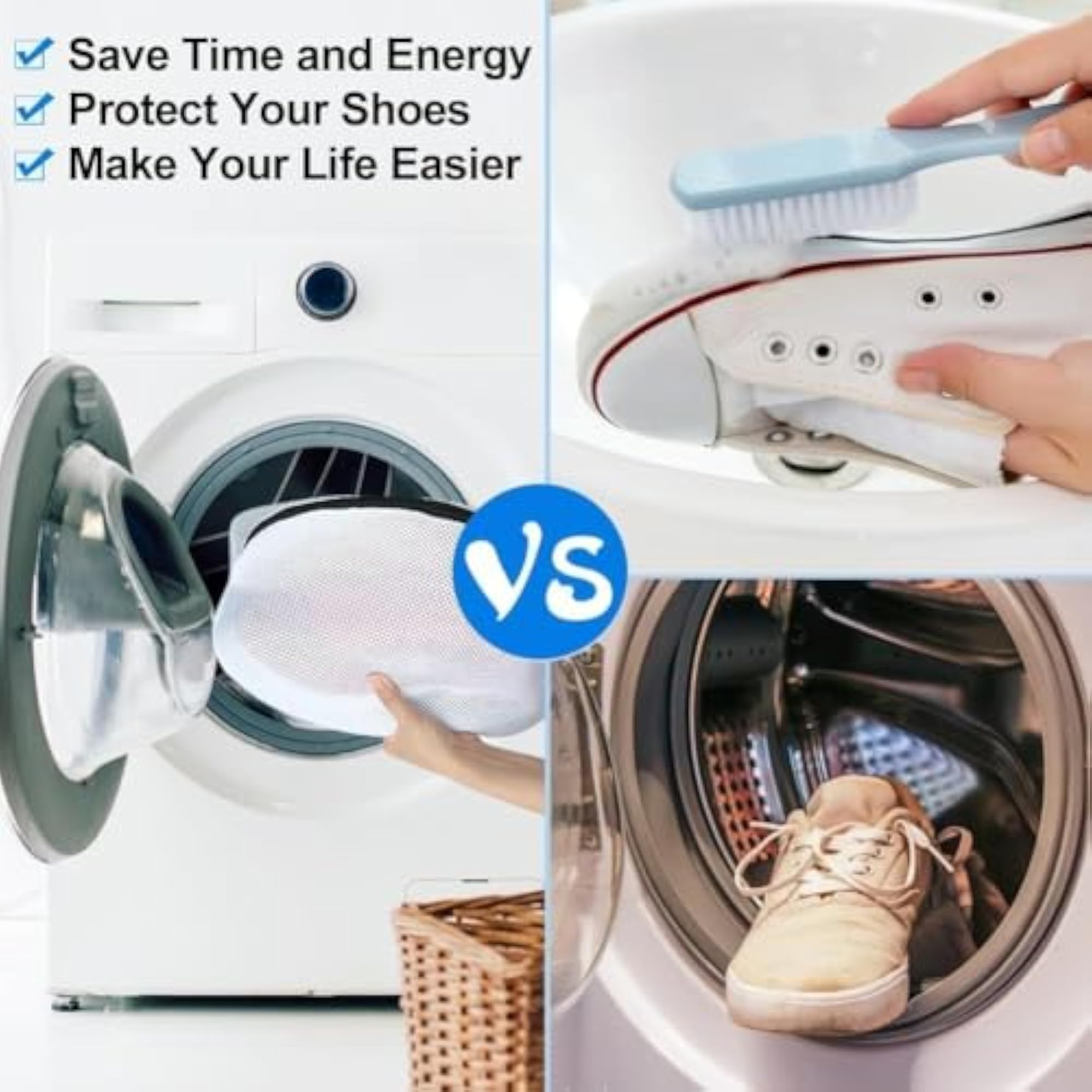Reusable Mesh Shoe Washing Machine Bag with Side Zipper