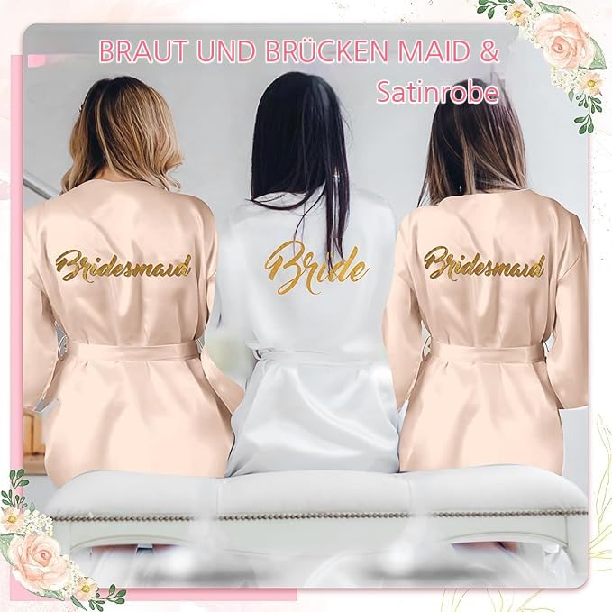 Lot de 6 peignoirs de chambre pour femme - En satin - Col en V - Avec ceinture - Pour fête de mariage, jour de mariée