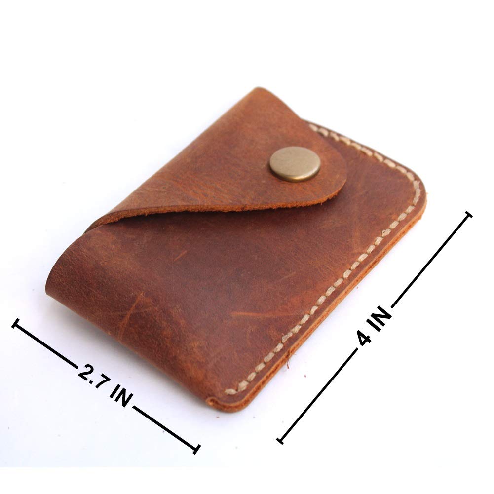 Handmade Genuine Leather Card Holder with Snap Closure - Ultra Slim Minimalist Wallet, Hand-Stitched Compact Front Pocket Card Case for Men & Women (Brown) image 4 of 8 B08L3PZ8PH