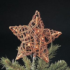 Kurt S. Adler 9" Eco Country Natural Brown Rattan Star Christmas Tree Topper - Clear Lights Kurt S Adler 9 Eco Country Natural Brown Rattan Star Christmas Tree Topper Clear Lights