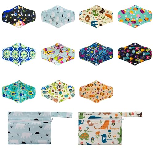 Cuidado Femenino, Drugstore 11 pcs Almohadillas Menstruales Reutilizables de Carbón de Bambú Toallas Sanitarias Servilletas Menstruales Reutilizables Contiene dos Bolsas de...