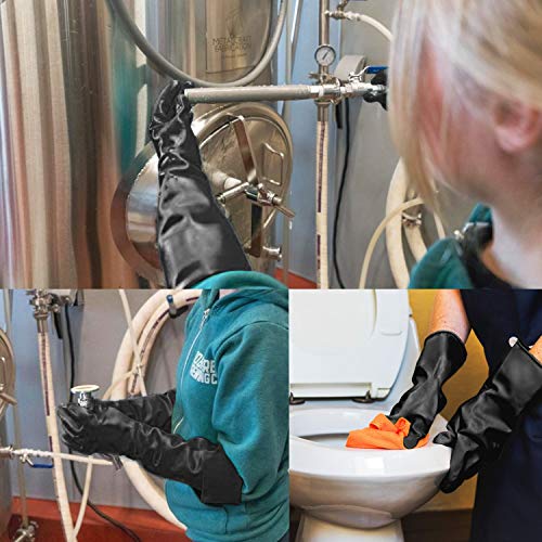 ENPOINT Safety Work Gloves for Men, 3 Pairs Chemical Resistant Elbow Length Gloves, Heavy Duty Rubber Industrial Glove for Cleaning Aquarium, Pool, Chemistry Laboratory, 18\" Long, Extra Large