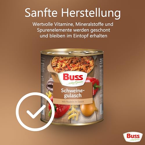 Buss Rustikale Gerichte - Gulasch vom Schwein,6x800g | Mit Nudeln und Paprika - Lang haltbare Fertiggerichte zum schnellen Aufwärmen in Mikrowelle & Top – Bild 7