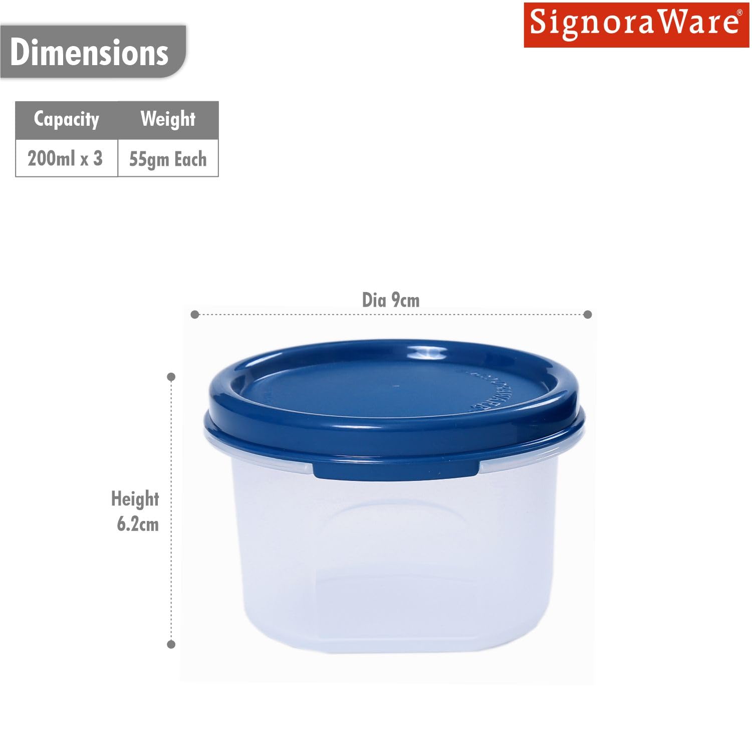 Signoraware Modular Round Container Set, 200ml, Set of 3, Mod Blue
