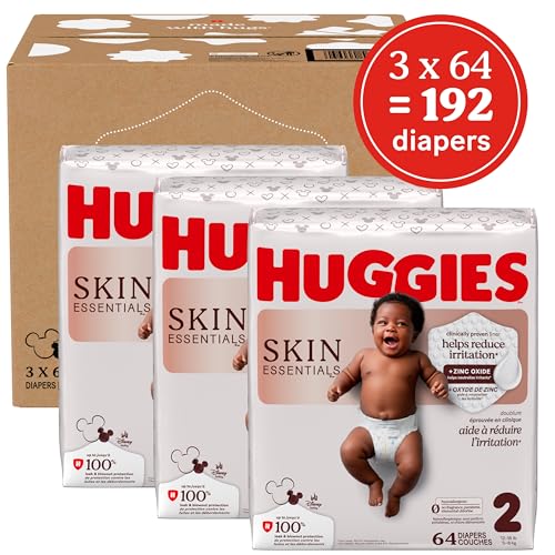 Image of Huggies Size 2 Diapers, Skin Essentials Baby Diapers, Size 2 (12-18 lbs), 192 Count (3 Packs of 64), Packaging May Vary