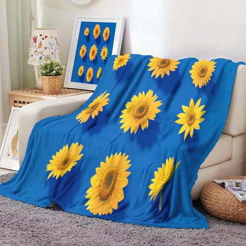 JSCWDET Girasol Amarillo Mantas para Sofa Franela 180×220 Cm, Manta para Cama Invierno Ultra Suave Polar, Manta Sofa Pelo Largo Estilo Artístico para Sofá, Cama O Sala De Estar