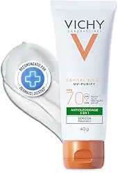 Vichy Capital Soleil Purify, Protetor Solar Facial Antioleosidade e Purificante Para Peles Oleosas com Toque Seco, Ação Antipoluição e Proteção Solar FPS 70 Sem Cor 40g