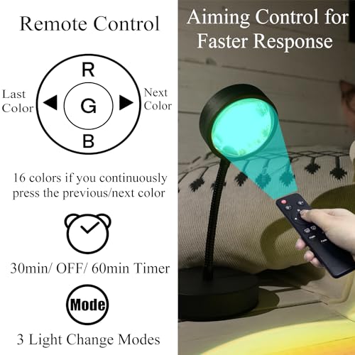 Image of JIMEI Sunset Lamp Projector Led Lights for Bedroom Night Light RGB Lights Sun Sunlight Sunrise Lamp 10w 360 Rotation Mood Lighting Home /Room Decor Gifts for Women,Tabletop Multicolor