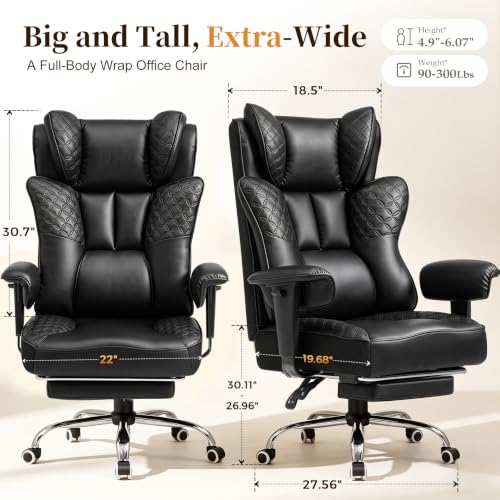 COMHOMA Big & Tall Gaming Chair w/ Footrest & Lumbar Support (Jet Black) - image 9