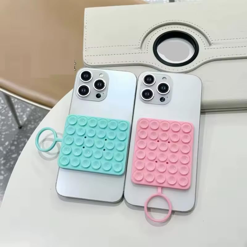 Image of DIZORO Double Sided Suction Phone Sticker,Silicone Grip Suction Phone Case Sticker,Sticky Phone Mount, Reusable Anti-Slip Strong Suction Grip Holder for Selfies & Videos(Pack of 1)(Pink)