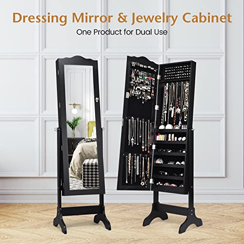 image for COSTWAY Mirror Jewelry Cabinet, 4-Angle Tilting Jewelry Organizer with