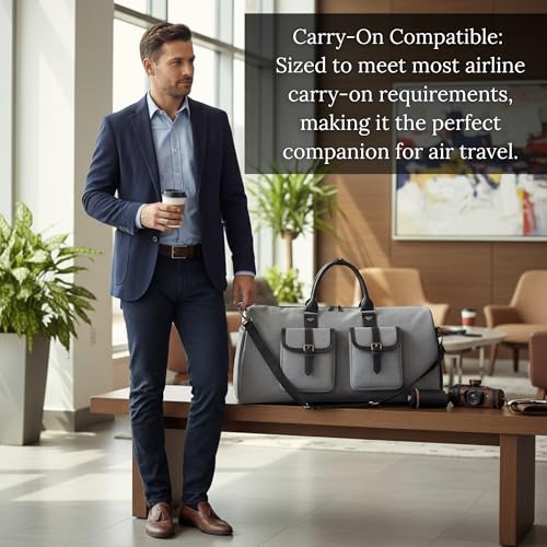 Image of 45L Travel Duffel Bag Convertible Garment Bag for Men & Women - Carry On Suit Travel Weekender Bag with Shoe Compartment, Laundry Section & Toiletry Organizer, Waterproof Oxford Fabric (Grey)