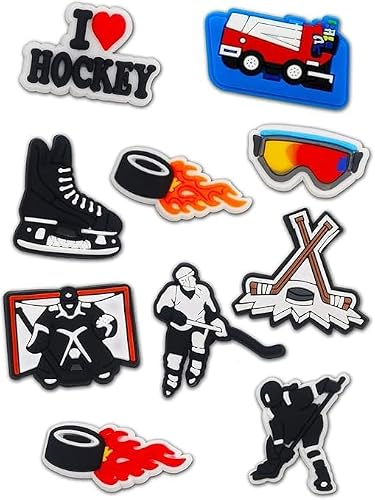 HCTGATH Sports Shoe Charms, Baseball Soccer Football Basketball Volleyball Softball Hockey Shoe Decoration Charms, Cute Clog Accessories Charms for Sports Fans (Ice Hockey 20 pcs)
