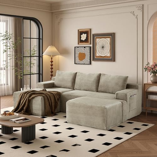 Image of 96 inch Sectional Couches for Living Room Cloud Couch Sofa with L-Shape Upholstered Boneless Couchs Modern Modular Sectional Couch with Chaise