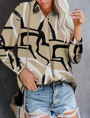 Image of Magritta Women's Shirts Fashion Casual Loose Fit Long Sleeve Button Down Lightweight Collared Blouse Tops