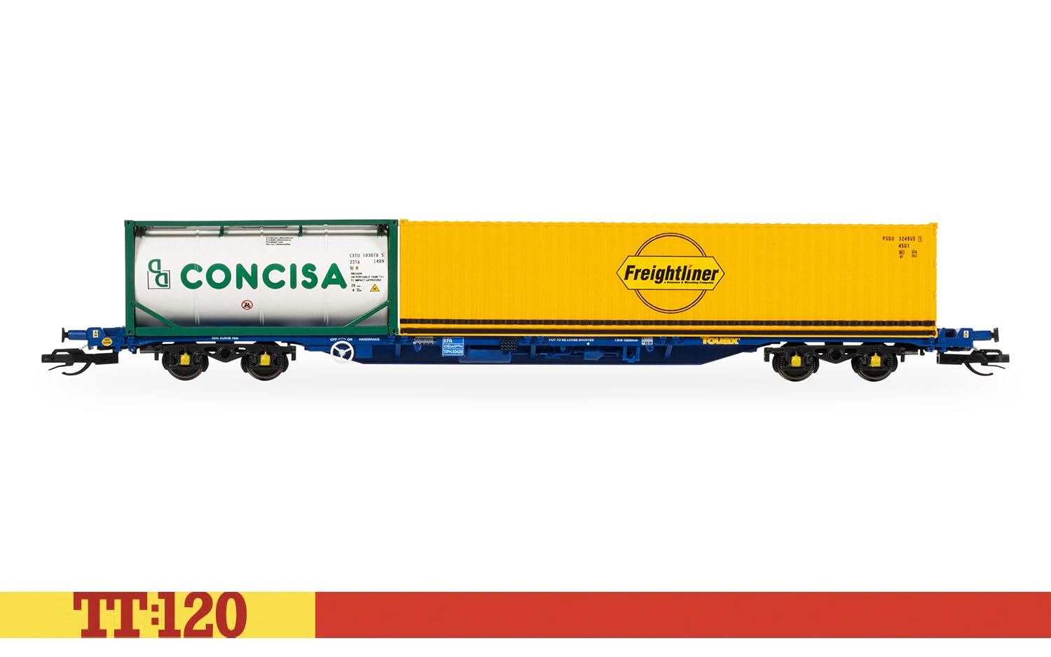 Hornby TT:120 TT6031 Touax KFA Containerwagen mit 1x20 & 1x40 Containern, Orange/Silber