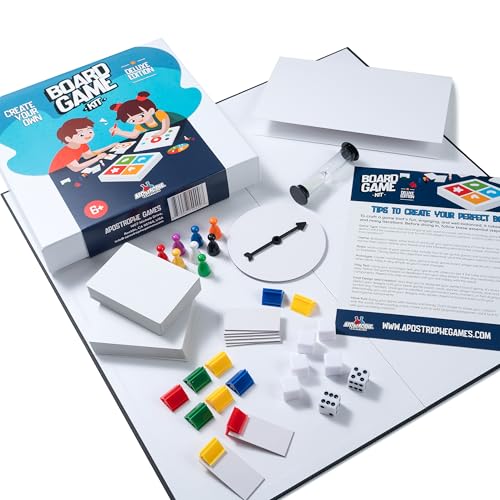 Image of Create Your Own Board Game Set - DIY Kit with Blank Game Board, Game Pieces, Blank Cards, Dice, Spinner, Rulebook, Sand Timer - Build Your Own Game Kit - Deluxe Edition
