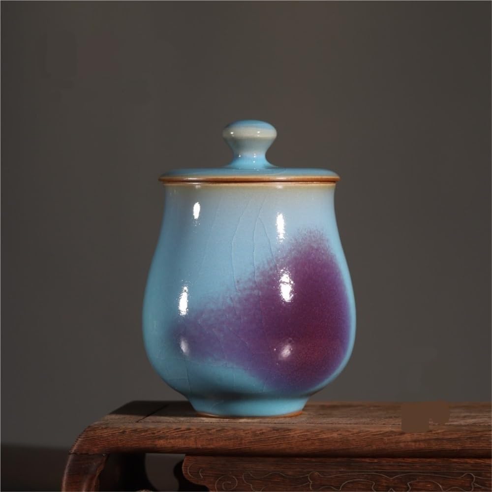 SONGCHAO Sugar Jar Purely Handmade Bulk Tea Storage Container Jar Ceramic Small Sealed Retro Chinese Handicraft Ornaments Single Tea Canister