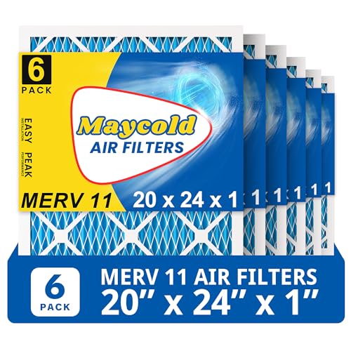 Maycold MERV 11 Ofen-Luftfilter (6er-Pack), hocheffizienter plissierter AC-HLK-Filter für den Heimgebrauch, fängt Feinstaub und Tierhaare auf, tatsächliche Größe 19,70 x 23,70 x 0,75, einzeln verpackt