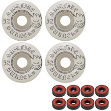 Spitfire Skateboard Wheels Burners 52mm 99A White/Silver with ABEC 5 Bearings