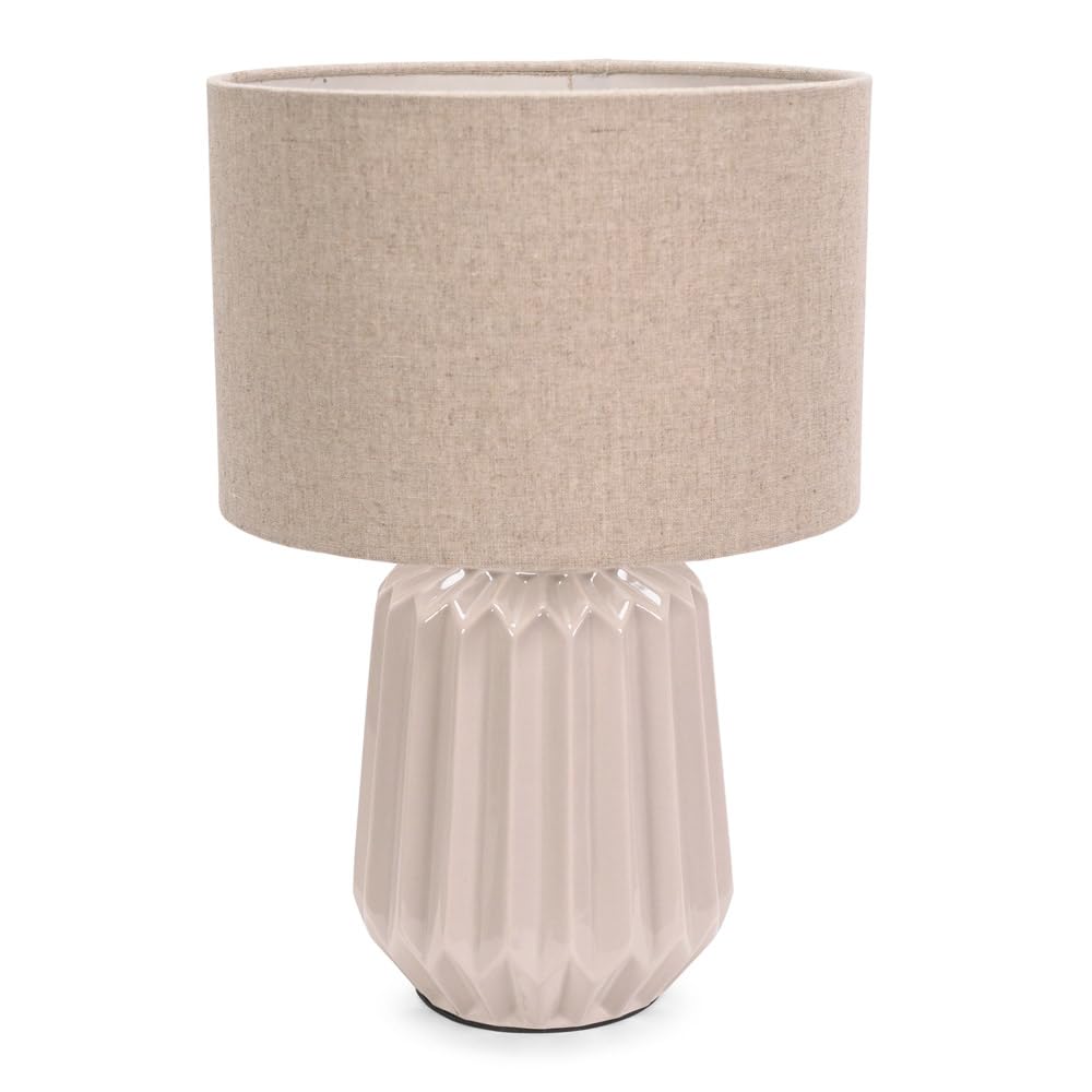 Valuelights Cream Zak Pleated Textured Ceramic Table Lamp With Matching Fabric Lamp Shade In