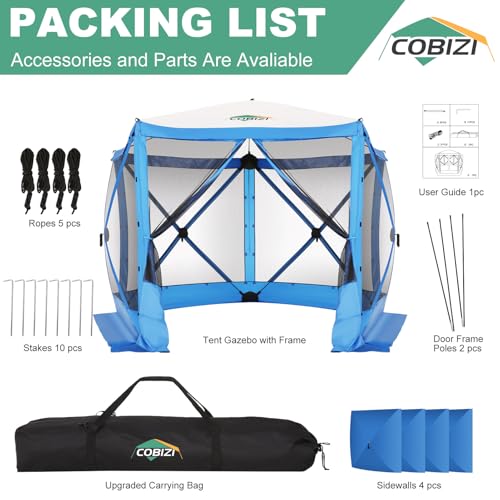 Image of COBIZI 10x10 FT Pop up Gazebo, Popup Canopy tent, Screened In Gazebos with sidewalls, Waterproof Portable Outdoor Small Screen tents Sun Shelter,carpas para patio for Camping, Garden and Backyard,Blue