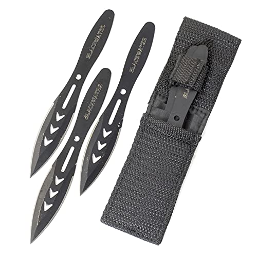 ASR Tactical Black Stainless Steel Throwing Knife Set with Nylon Sheath 3 Pieces