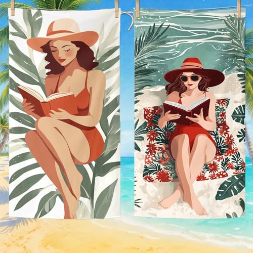 Toalla Playa Grande 80x160 cm Juego de 2, Mujer Toallas Playa Microfibra con Secado Rápido Absorbente Antiarena Protección Solar Toallas Baño para Playas Piscina Viajes Camping, Regalo Donna Q-383