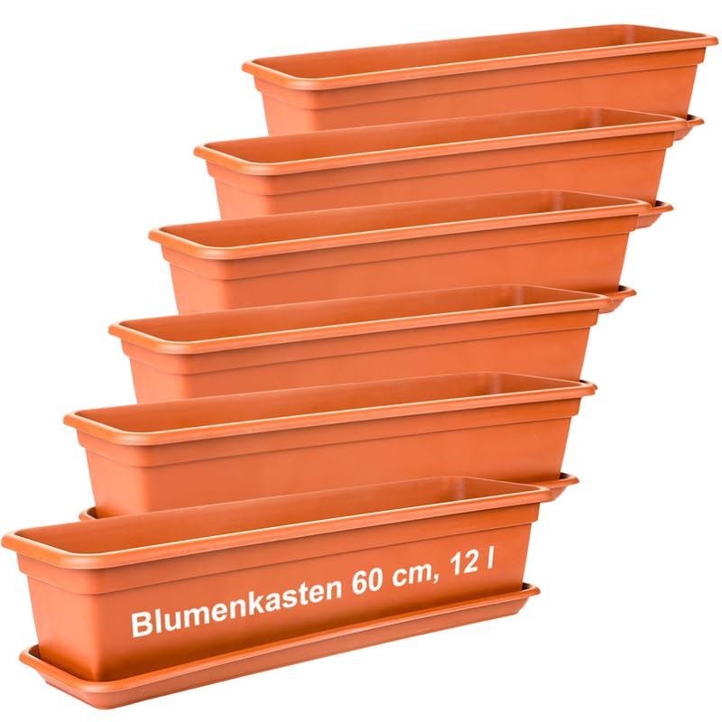 LIVINJA Terrakotta Blumenkasten 60cm mit Untersetzer â€“ 6er-Set,...