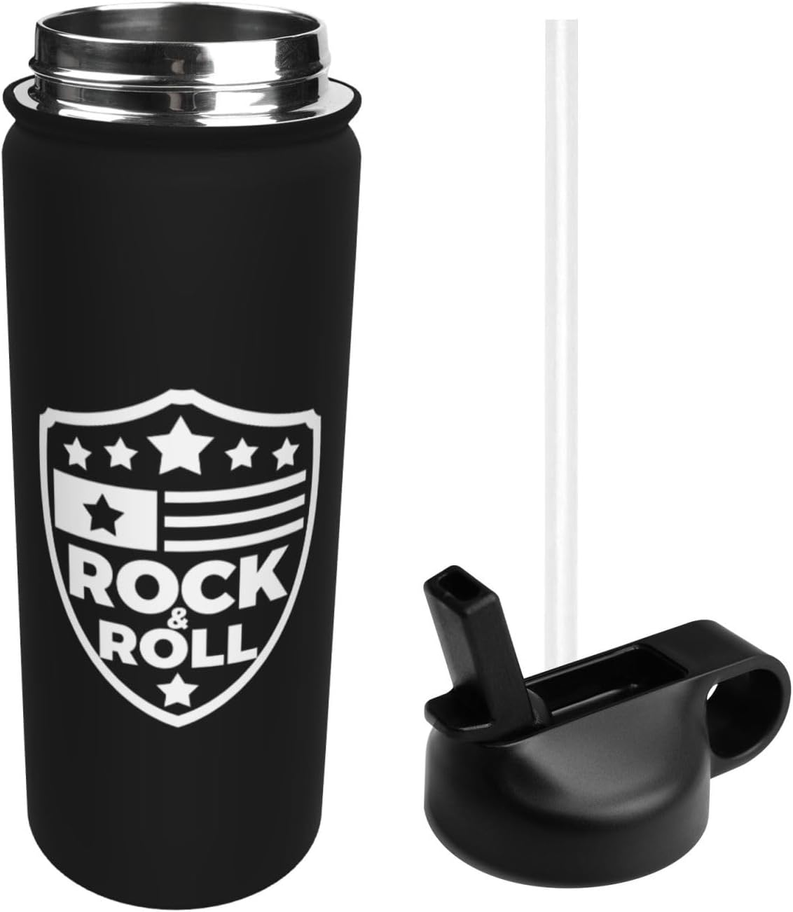 18 oz Hippie Stars Flag Double Wall Insulated Water Bottle with Straw and Lid, Stainless Steel Sports Bottles Rock And Roll Travel Mug for Home Office