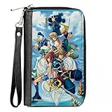 Buckle-Down Disney Wallet, Zip Around, KINGDOM HEARTS 6-Character Group Pose Clouds Blues, Vegan Leather