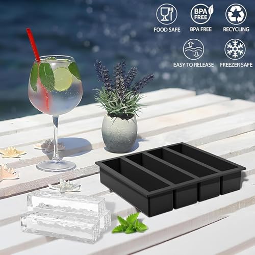 Image of CIPLA PLAST Large Ice Cube Molds, Big Round Water Ice Cube Trays for Freezer, Easy to Fill & Release (Rectangle 4 Cube Set - 2)