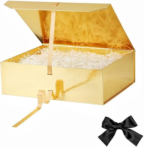 Miniatura 14 de Caja de regalo negra grande, 12 x 8 x 4.5 pulgadas, caja de regalo negra grande con tapa de cierre magnético, caja de propuesta de dama de honor,