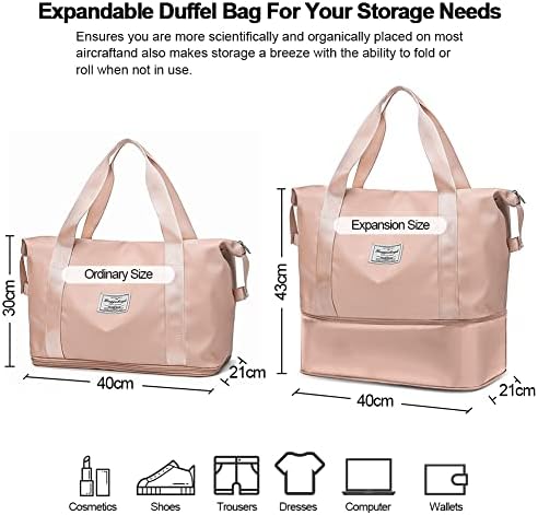 Weekend Bag for Women Overnight Bag Waterproof Travel Duffel Bag for Airlines Large Cabin Bag Expandable Carry on Bag Holdalls Travel Bag with Wet Pocket for Vacation, Sports, Shopping (25L or 36L)