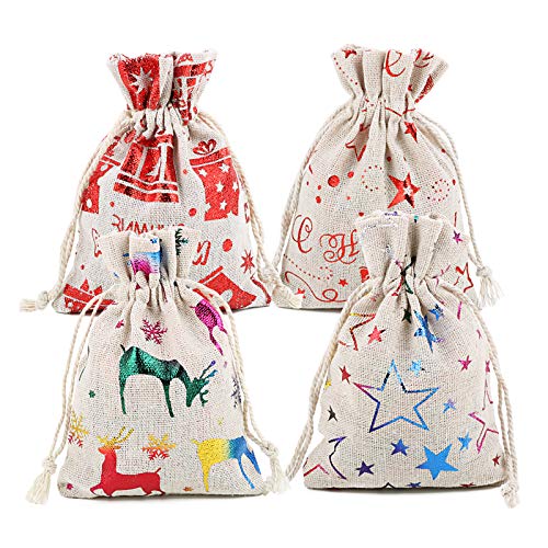 FLOFIA 24 Bolsas de Lino Yute Arpillera Pequeñas para Regalo con Cordón Bolsita de Cañamo Tela Navidad para Joyería Comunión Arroz Calendarios Adviento Sorpresa de Navidad Saco Saquito Lino Regalo