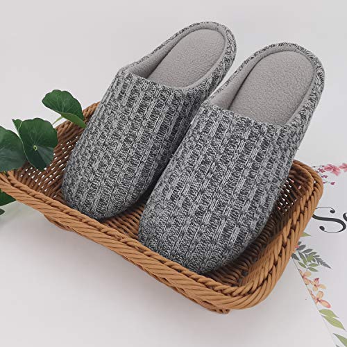 ofoot slippers polar fleece lined cable knit cashmere mens womens slippers indoor shoes memory foam anti-slip TPR outsole (Small / 5.5-6.5 B(M) US, Light Grey)2