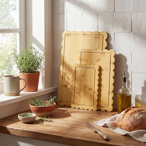 Set de 3 tablas de cortar de madera de bambú con surco miniatura 6