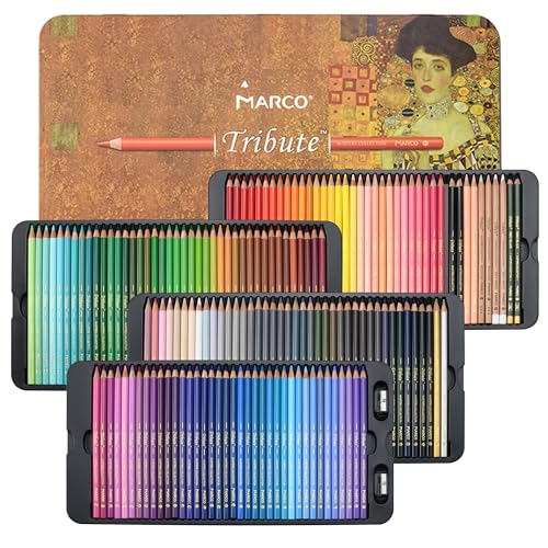 MARCO Lápices de colores para adultos para colorear – Juego de 160 lápices profesionales de pintura al óleo en caja de hierro, adecuado para estudiantes de arte y profesionales (160 piezas de aceite)