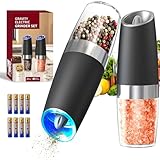 CIRCLE JOY Electric Salt and Pepper Grinder Set, Gravity Sensor Automatic Salt/Pepper Mill with Adjustable Coarseness, Led Light, 135ml Refillable Pepper Shaker for Home BBQ