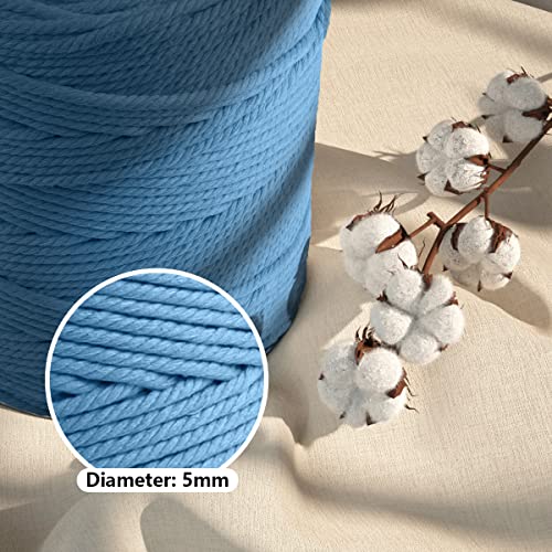 Image of ZUEXT Macrame Cord, Light Blue, 5mm x 328yds Cotton String Macrame Yarn