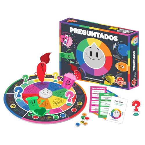 PlayValue PREGUNTADOS Trivia Board Game, Spanish Language Question and Answer Game with 360 Questions, 6 Categories Including Entertainment, Sports, Art, Science, History and Geography, Ages 8+