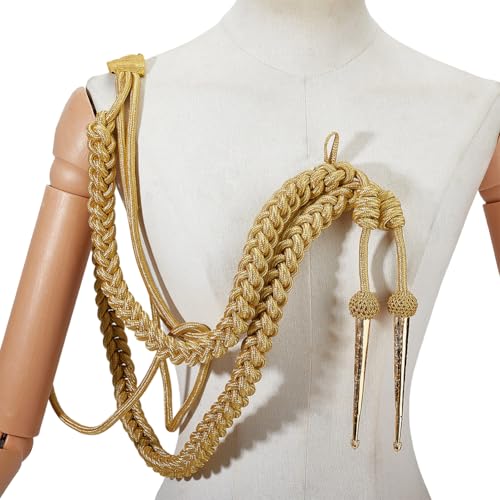 MAYJOYDIY Golden Shoulder Epaulets Aiguillette, 34.25x9.06 inch Brass Tips Traditional Braided Shoulder Cord Badge for Army and Stage Performance Clothes Decoration Uniform Accessory