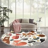 DNEWYNPABV Round Rugs Woodland Animals Cute Forest Design Elements Boho Area Rug Linen and Cotton Ca