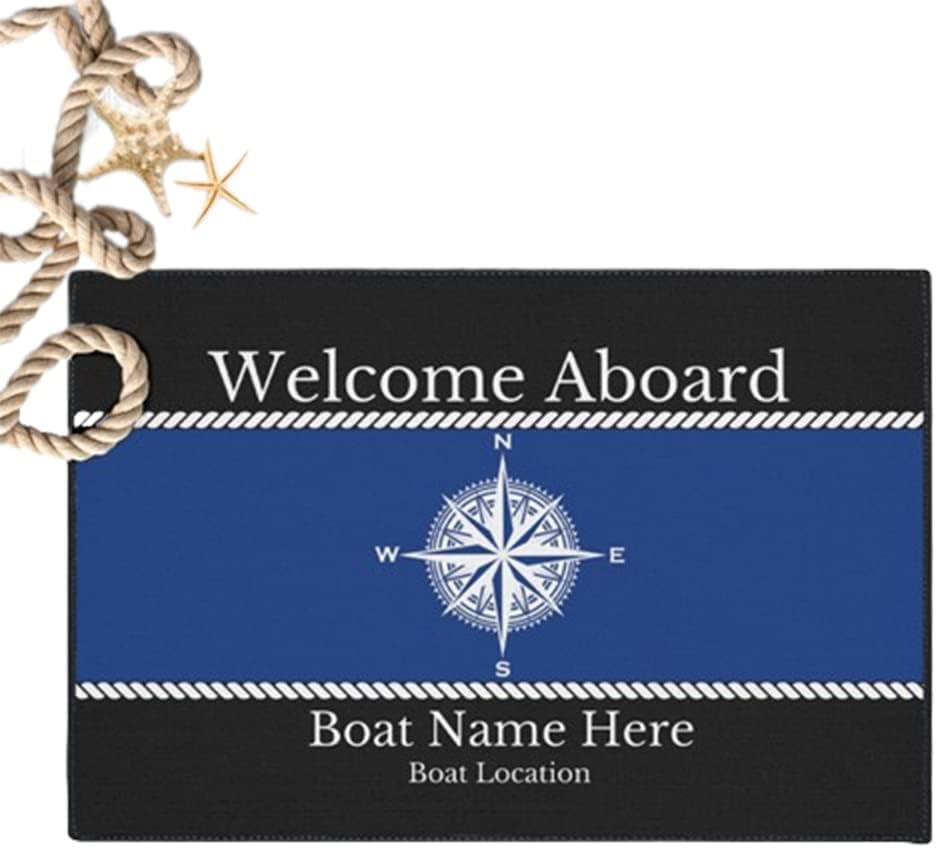 Monosky Personalized Non-Slip Welcome Aboard Mat, Customized Anchor Door Mats Custom Ship Gifts Accessories Decoration Indoor Outdoor Nautical Yacht Gift