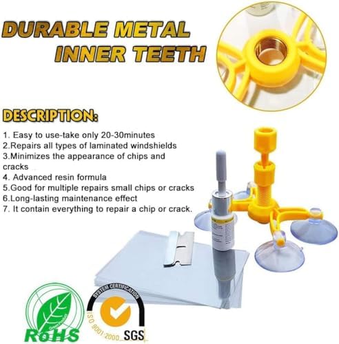 Auto Windshield Repair Kit for Car Windscreen Chips and Cracks, Bulls-Eye, Spider Web, Star-Shaped, Nicks, Half-Moon Crescents