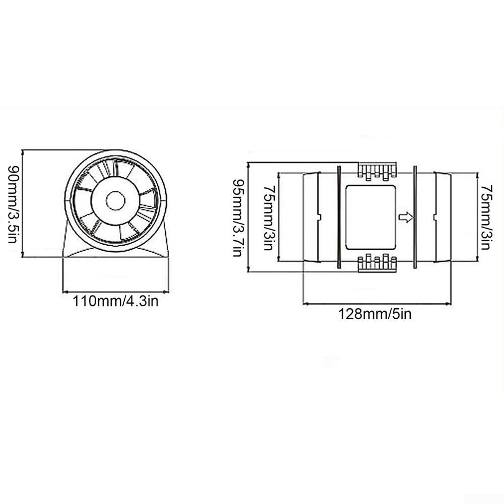 Zoegneer Ventilateur d'échappement 7,6 cm 12 V 145 CFM, souffleur de cale pour bateau, caravane, cuisine, ventilation en ligne pour bateau marin