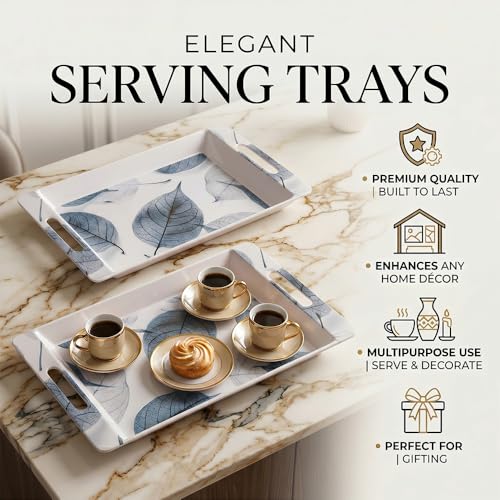 Image of U.P.C Serving Tray Set of 2 / Tray Set for Serving Premium Printed Tray for Serving /Multi-Use Serving Plate (Small, Medium)