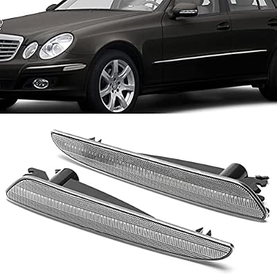 NJSBYL E320 E350 E550 E63 AMG LED Side Marker Lights For 2007-2009 Mercedez Benz E-Class W211 Facelift Clear Lens Sidemarker White LED Turn Signal Driving Running Lights OEM 2118200921