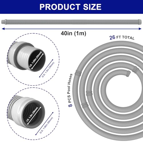 Poolvio Professional Swimming Pool Vacuum Cleaner Hose -1.5” 8 Piece Hoses for Pool Vacuum Extension/Replacement - Compatible with all Major Automatic Swimming Pool Cleaners by Poolvio - Image 4