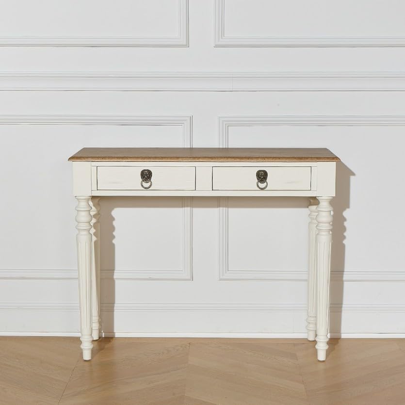 Robin des bois - ANGLOIS : Console 2 tiroirs Plateau en chêne Blanche